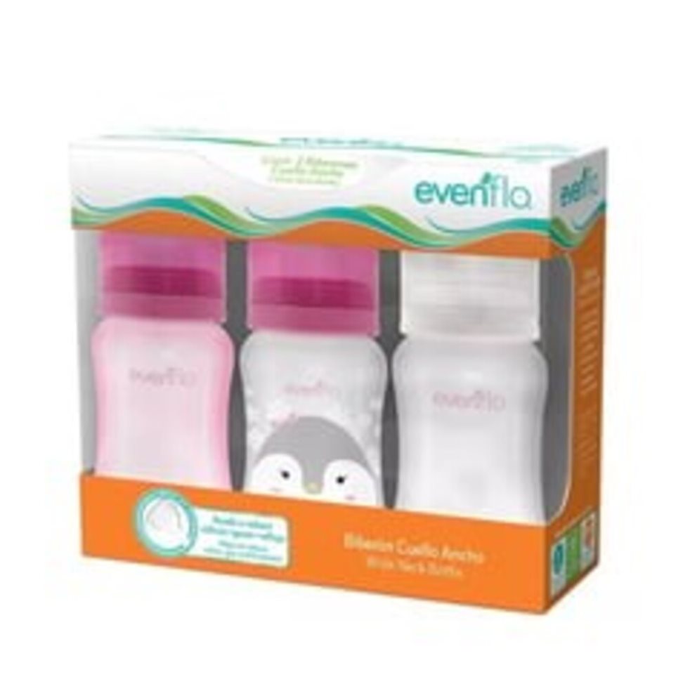 Set Biberones Cuello Ancho 9 Onzas x 3und Rosado - Evenflo Evenflo Unidad x 3 Und en 1 caja Set de Biberones Forest Cuello Ancho Entintado 270ml/9oz x 3 unidades
Botella elaborada de polipropileno.
Mamila con diseño piramidal de cuello ancho y  con válvula anticólicos que ayuda a reducir cól