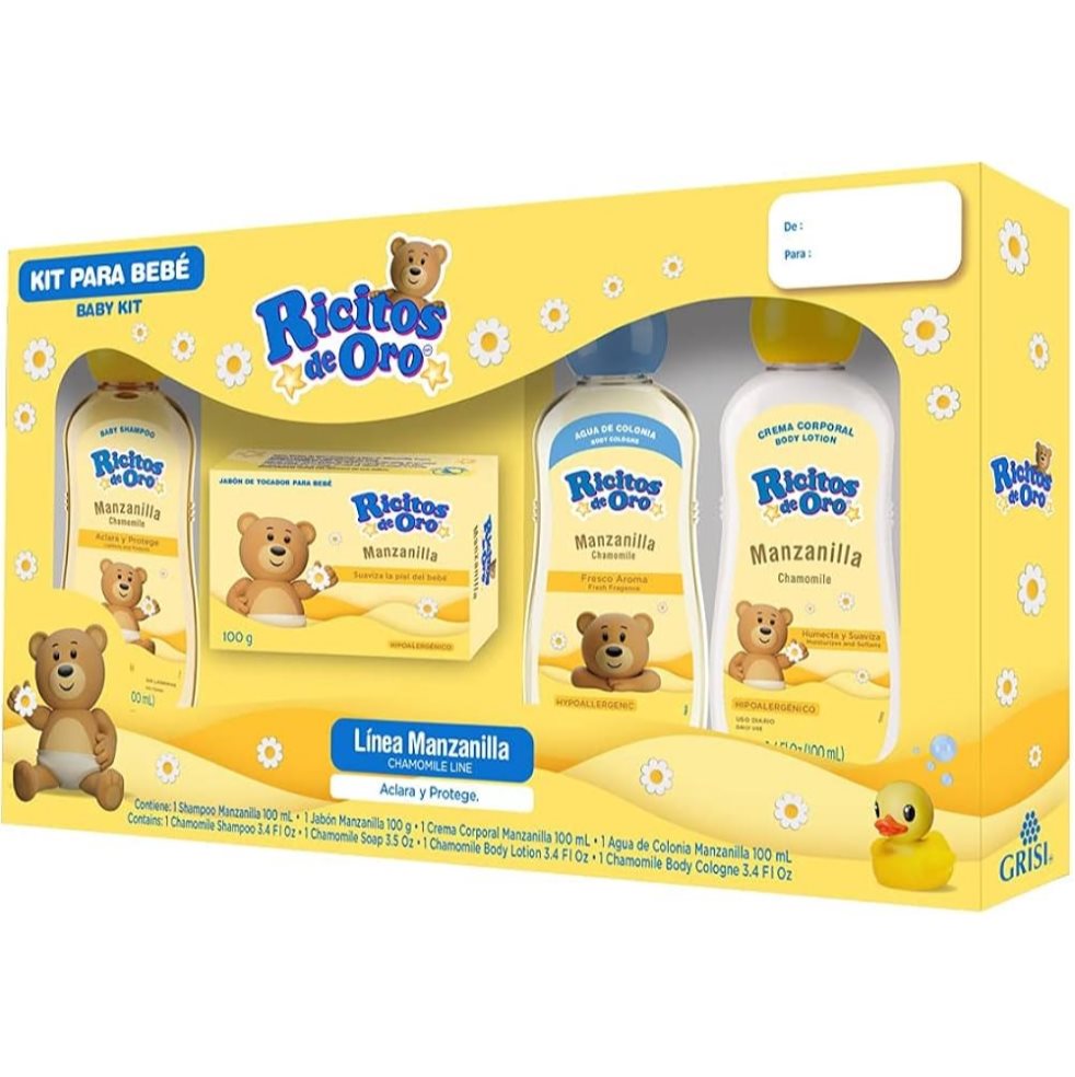 Kit  Bebe Ricitos de Oro-Shampoo+Crema+Locion+Jabon-Grisi GRISI UNIDAD x 4 UNIDADES EN CAJA DE REGALO 