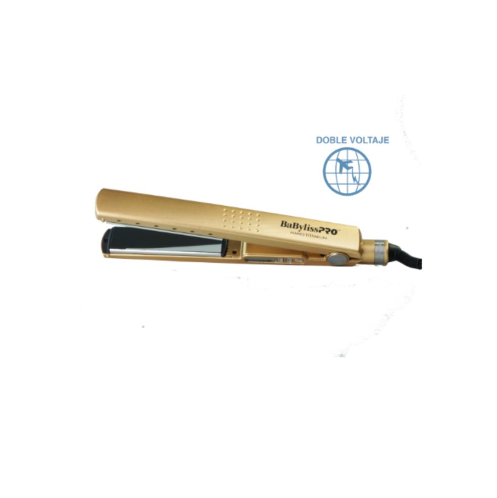 PLANCHA DIGITAL GOLD 1 ¼″ BaBylissPRO Caja x 1 * Las placas reales de Nano Titanium son al día de hoy las más efectivas para la transferencia de calor rápida y equitativa hacia el cabello para obtener un alaciado o rizado definitivo en menor tiemp