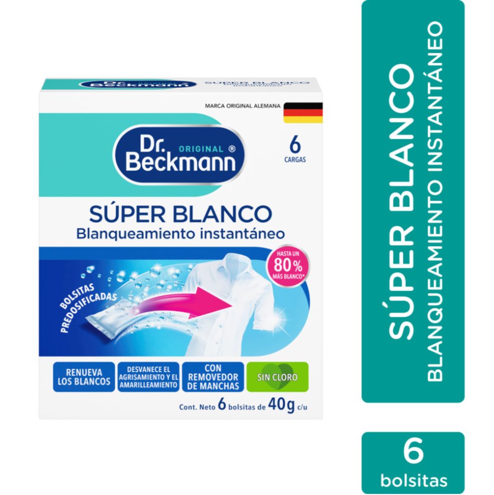 Blanqueador De Ropa Dr. Beckmann Súper Blanco 6 Sobres de 40 g Dr. Beckmann  x 6 