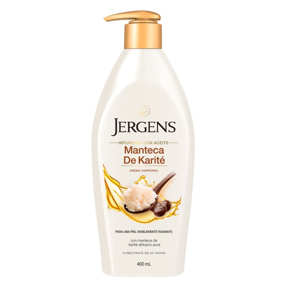 Crema Jergens Manteca De Karité 400 ml Jergens botella x 1 Deja tu piel 3 veces más radiante con esta crema corporal de humectación profunda con Manteca de Karité pura. Refresca y acondiciona la piel seca y opaca, dándole la hidratación que necesita, revive s