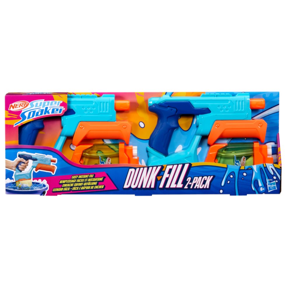 Lanzador De Agua Super Soaker Pack Doble Dunk Fill Nerf  x 1 El Lanzador De Agua incluye dos lanzadores compactos para compartir y disfrutar en pareja. Ambos lanzadores son fáciles de llenar y manejar, ideales para competencias acuáticas.