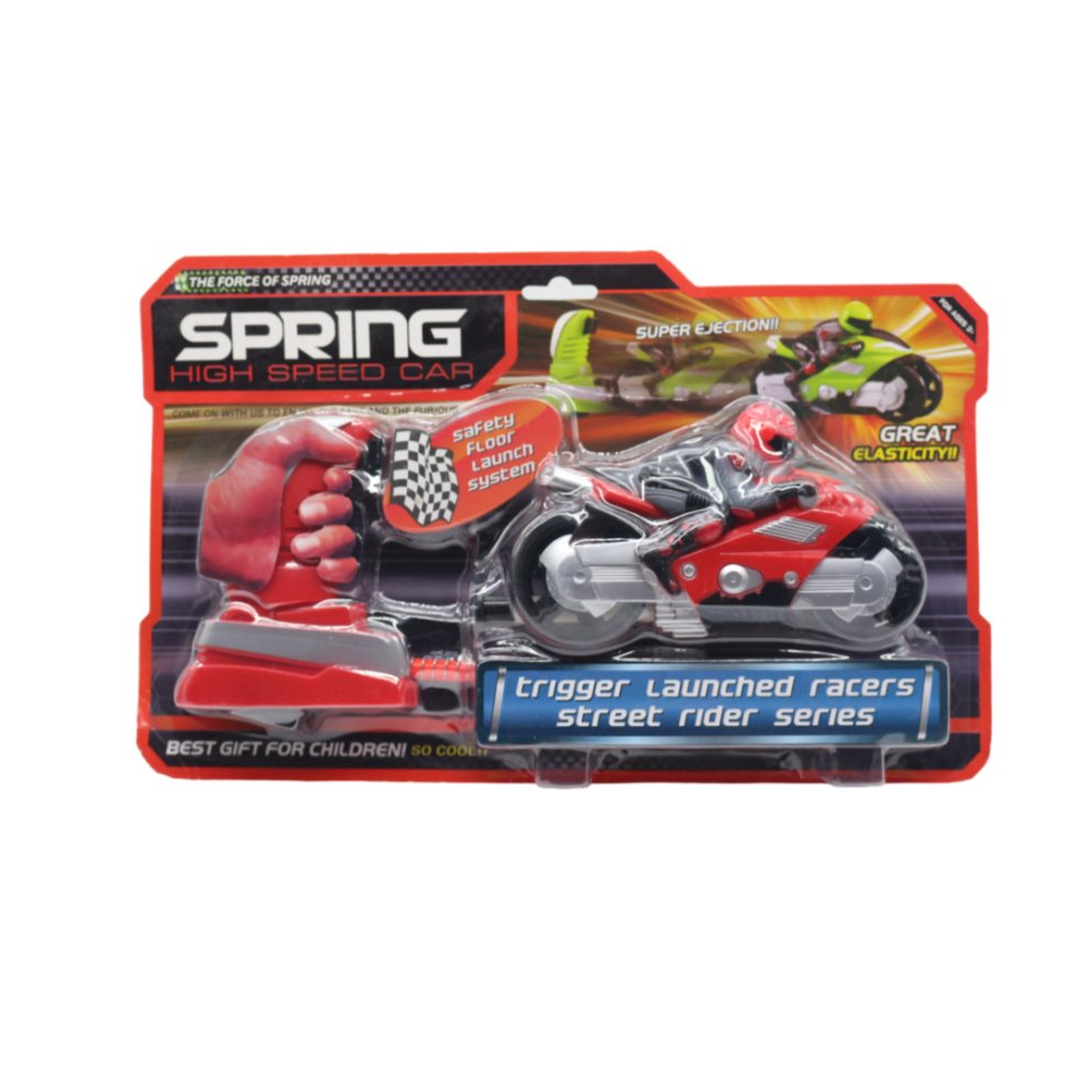 Moto Con Lanzador Spring Blister Plasticos Asociados  x 1 Es un juguete dinámico y emocionante, fabricado en plástico resistente y seguro. Incluye una moto con diseño detallado y un lanzador que permite realizar movimientos rápidos y acrobáticos. Su presenta