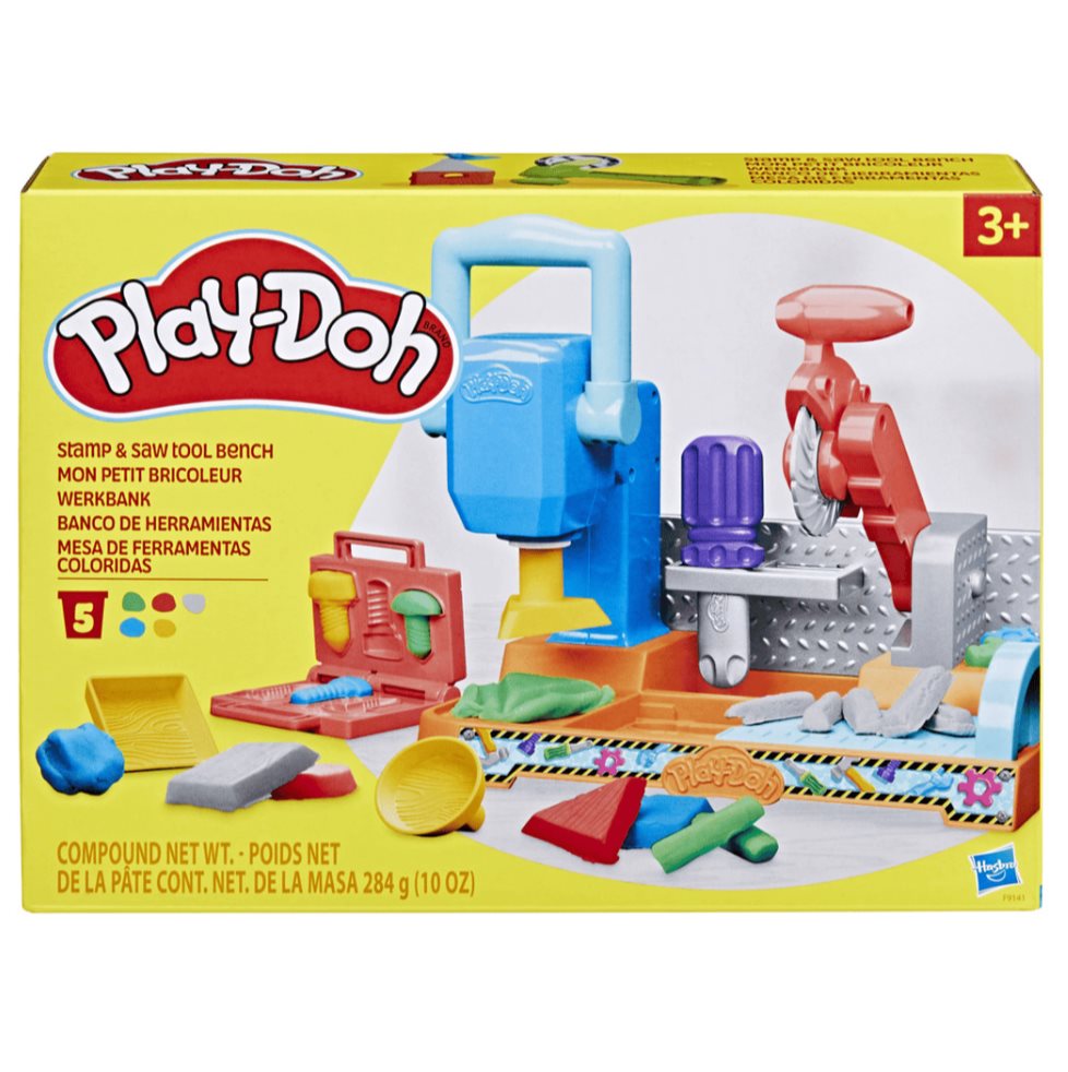 Masas Y Plastilinas Play-doh Banco De Herramientas Play Doh  x 1 Este set de herramientas Play-Doh es un taller de imaginación en una caja, ideal para que los niños jueguen a ser carpinteros. Con estampadores, sellos y una sierra de juguete, los pequeños pueden sel