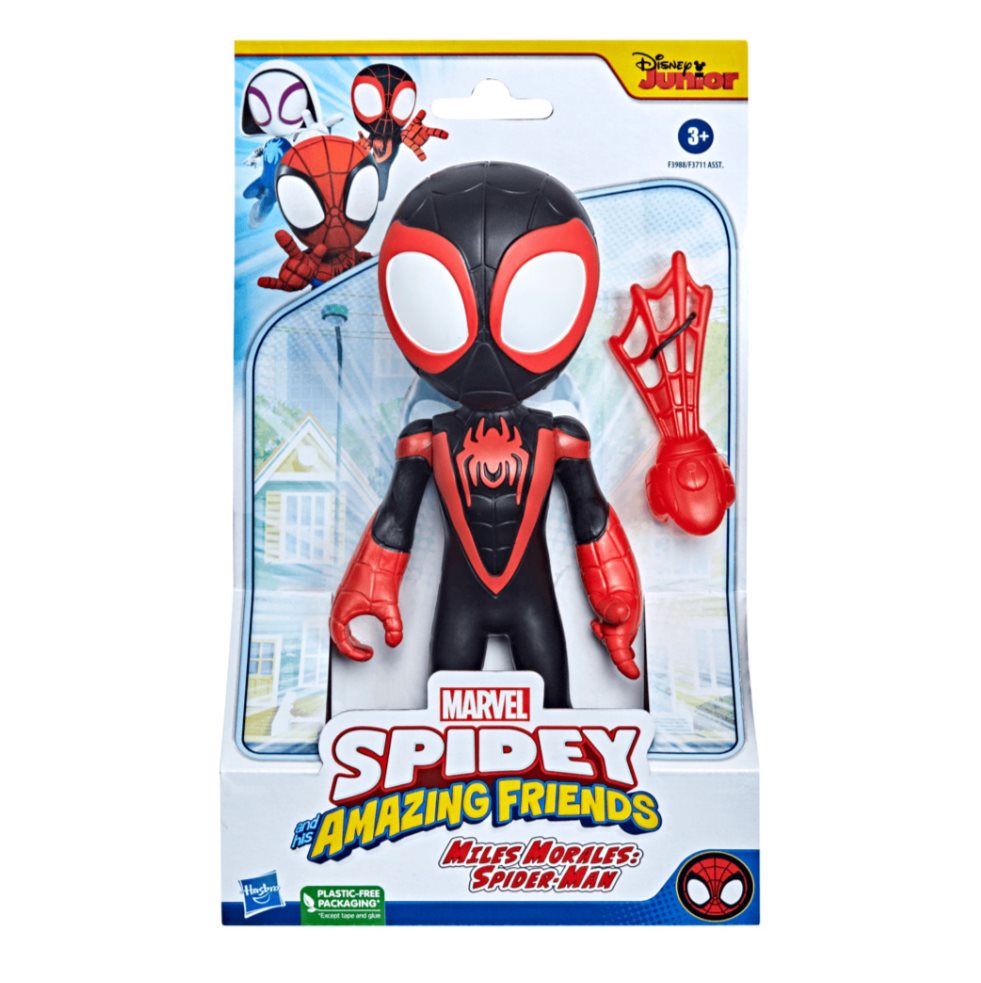Spidey Amazing Friends Figura De Accion Miles Morales Marvel  x 1 Es una figura articulada que incluye un accesorio de telaraña. Ees perfecta para recrear aventuras del universo de Spidey.