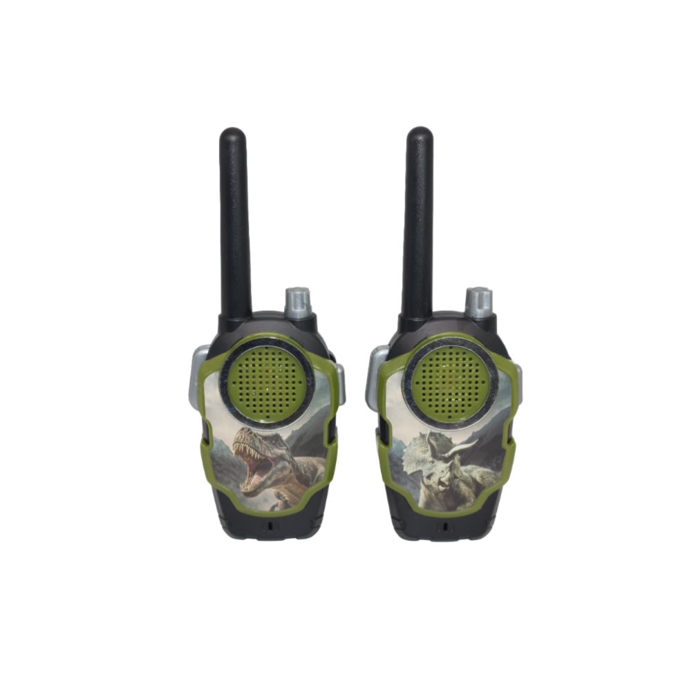 Walkie Talkies Dinosaurio Blister Plasticos Asociados  x 1 Los Walkie Talkies son un juguete interactivo y educativo, fabricado en plástico resistente y seguro. Diseñados con temática de dinosaurios, estos walkie talkies permiten a los niños comunicarse a dis