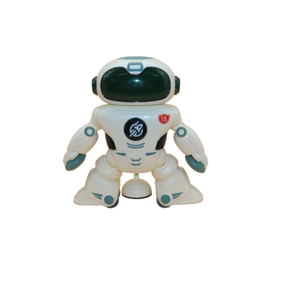Robot Rotating Pilas Caja Plasticos Asociados  x 1 Es un juguete interactivo con un diseño moderno y divertido, fabricado en plástico resistente y seguro. Su mecanismo rotatorio permite que el robot realice movimientos giratorios, aportando dinamismo 