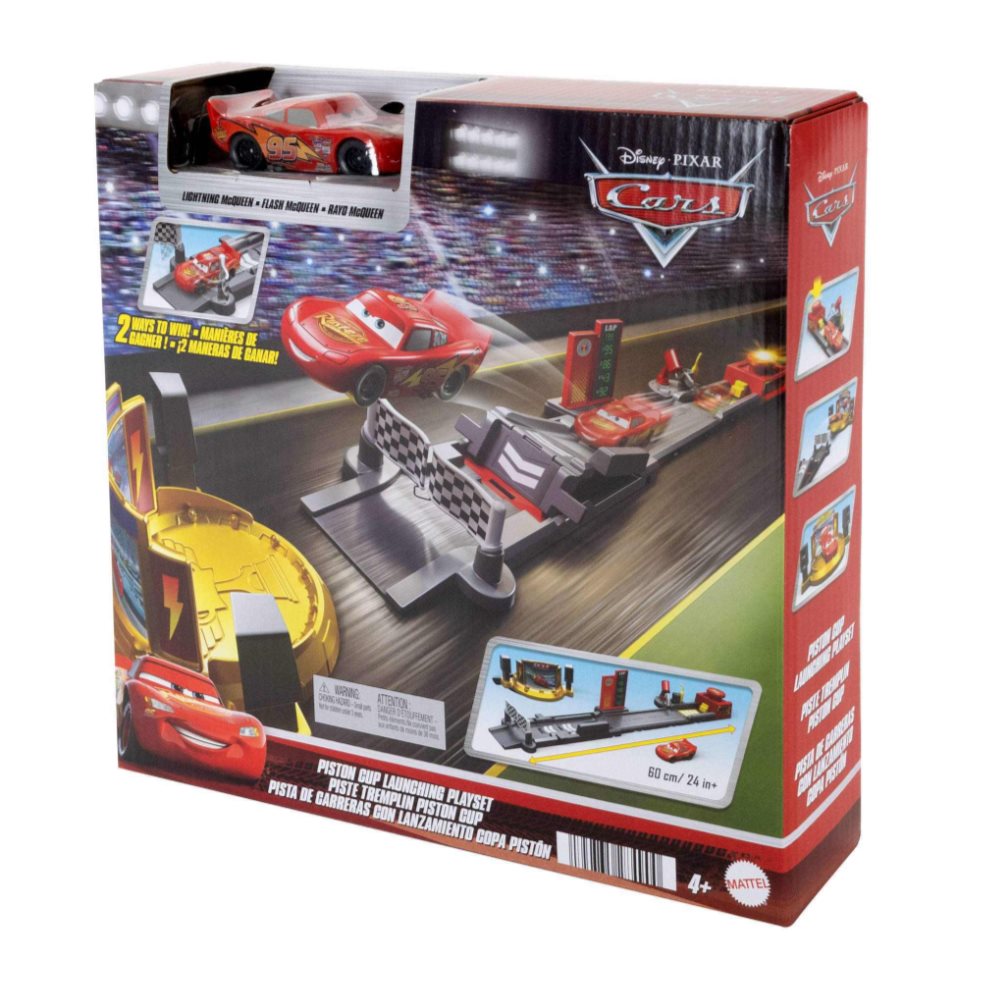 Cars De Disney Y Pixar Pista De Juguete Lanza Y Gana Cars  x 1 Está inspirada en el mundo de Cars. Incluye un lanzador y una pista de velocidad diseñada para competiciones emocionantes entre los vehículos de la franquicia.