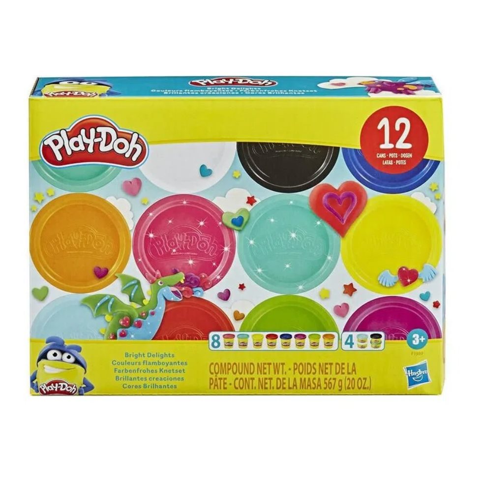 Plastilina Play-doh Brillantes Creaciones Hasbro Play Doh  x 1 Este mágico set Play-Doh es perfecto para despertar la creatividad y experimentar con una paleta de 12 colores vibrantes. Con un cuchillo de plástico incluido, los niños pueden moldear y diseñar sus p