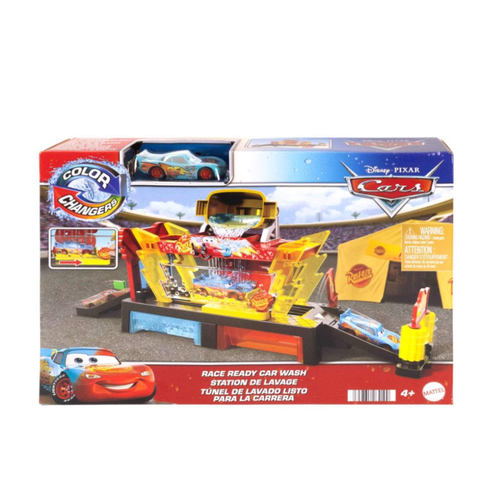 Cars Color Changers Pista Autolavado Rayo Mcqueen Cars  x 1 Ofrece una experiencia interactiva donde los vehículos cambian de color al contacto con agua. Incluye un sistema de lavado completo con rampa, estación de secado y un túnel temático de Cars, ideal par