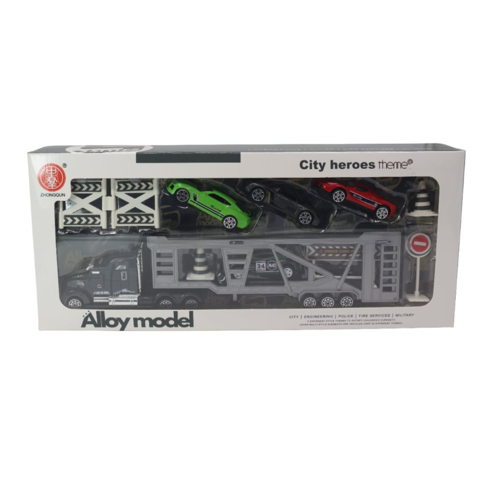 Tractomula City Heroes Caja Plasticos Asociados  x 1 Es un juguete interactivo y resistente, fabricado en plástico de alta calidad. Incluye una tractomula con diseño detallado y varios carros, ideales para recrear escenarios de rescate y aventura. Su pr