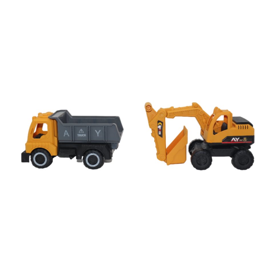 Volqueta Y Excavadora Base Y Tapa Plasticos Asociados  x 1 Set de construcción con volqueta y excavadora de juguete, diseñados con estructura resistente y detalles realistas. Ideales para simular tareas de carga y excavación en distintos tipos de juegos.