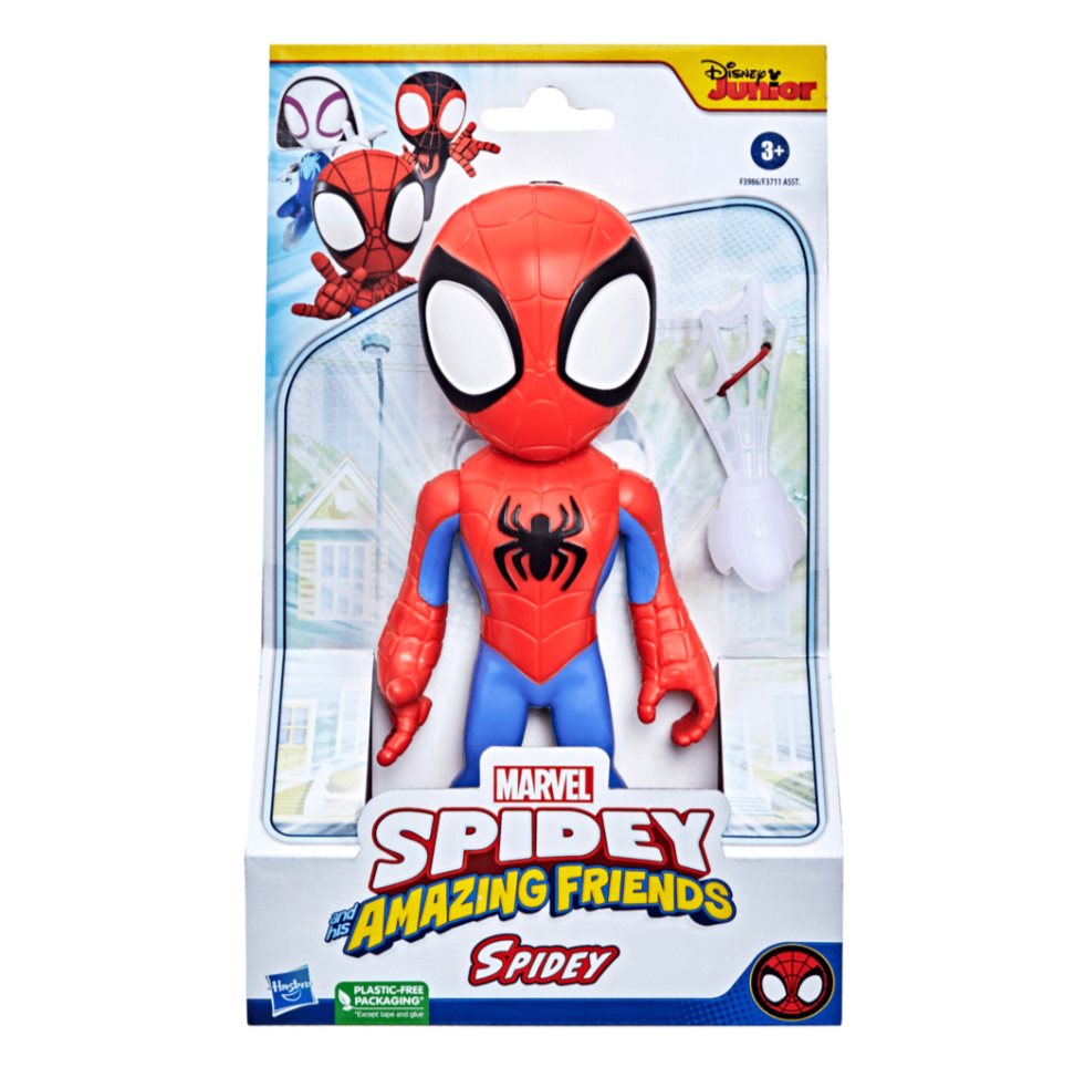 Spidey Amazing Friends Supersized Figura Accion Spidey Marvel  x 1 Esta figura articulada incluye un accesorio arácnido que se puede colocar en la mano para recrear escenas de la serie animada Spidey and His Amazing Friends.
