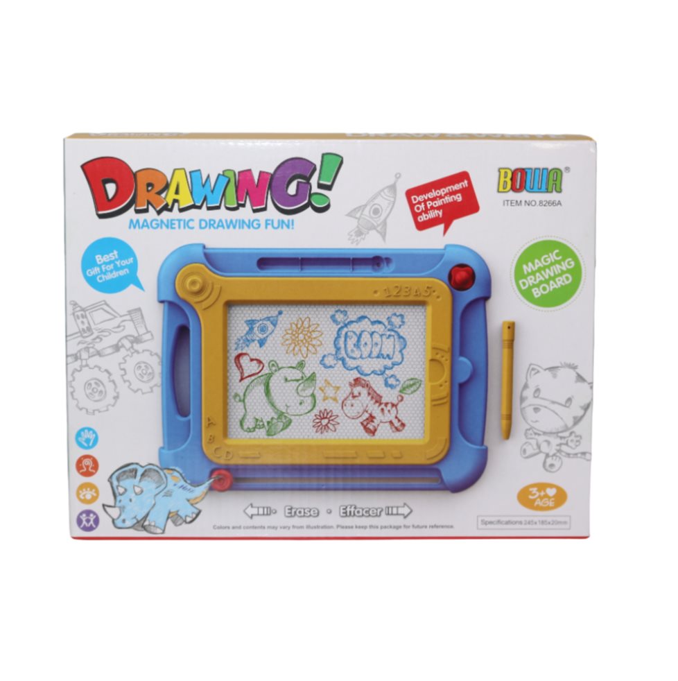 Tablero Magnetico Bowa Caja Plasticos Asociados  x 1 Este funcional tablero magnético es perfecto para que los niños exploren su creatividad mientras aprenden a dibujar y escribir. Fomenta el desarrollo de habilidades artísticas, concentración y motrici