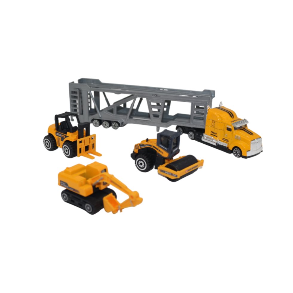 Tractomula Engineering Con Carros Caja Plasticos Asociados  x 1 Es un juguete interactivo y resistente, fabricado en plástico de alta calidad. Incluye una tractomula con diseño detallado y varios carros, ideales para recrear escenarios de transporte y construcción