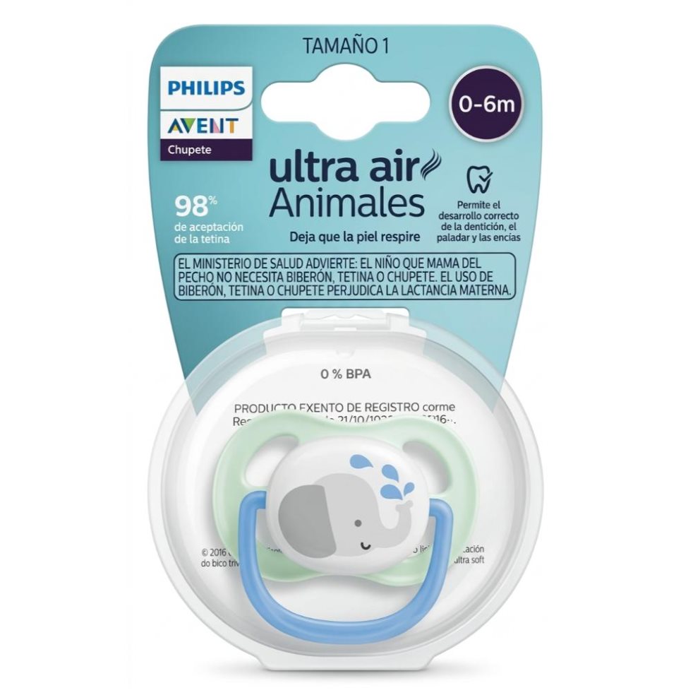 Chupo de Entretención Ultra Air, Diseños De Animales 0 a 6 Meses  Avent Blister x 1