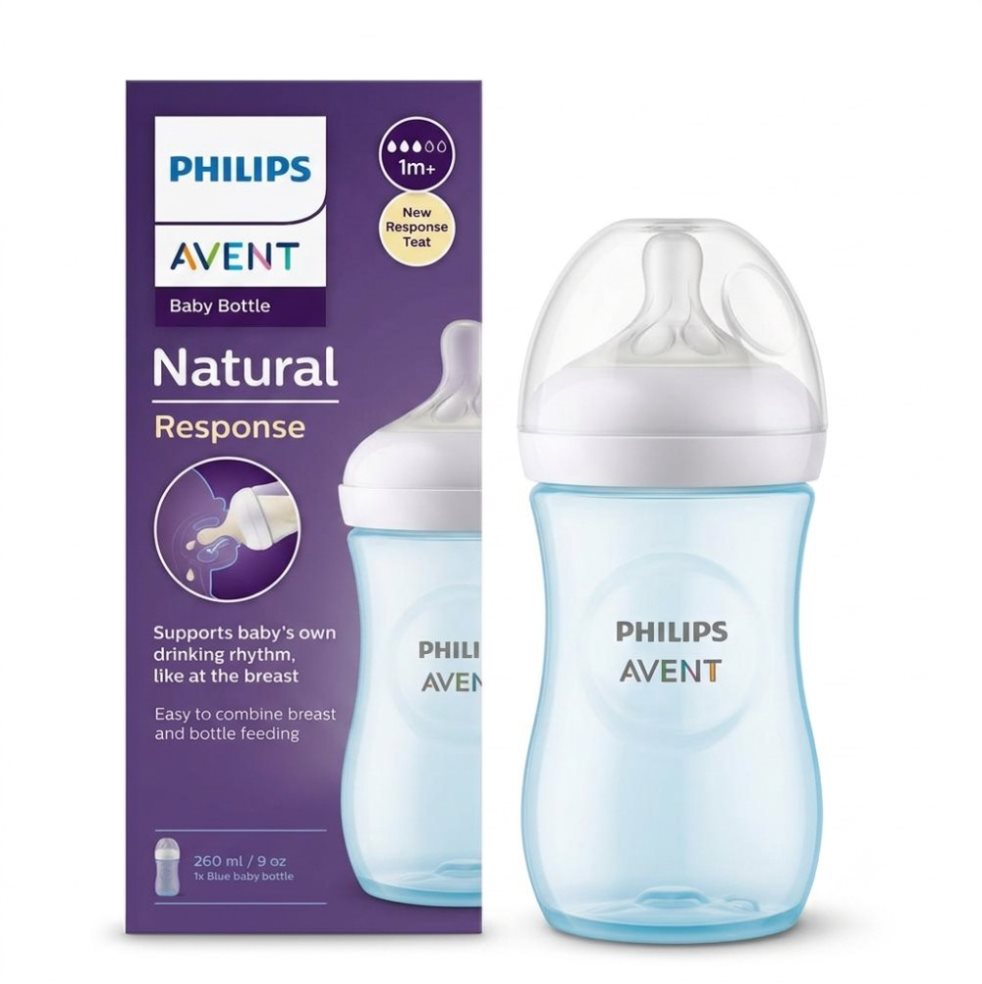 Tetero Natural Response Válvula Anticólicos Azul 9oz (1m+) Flujo Medio Avent Caja x 1 Tetero Natural Response Válvula Anticólicos Azul 9oz (1m+) Flujo Medio Avent Caja x 1
