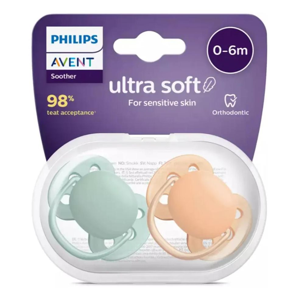 Chupo de Entretención Ultra Suave Azul Y Verde 0 a 6 Meses Philips Avent Blister x 2 Chupo de Entretención Ultra Suave Azul Y Verde 0 a 6 Meses Philips Avent Blister x 2