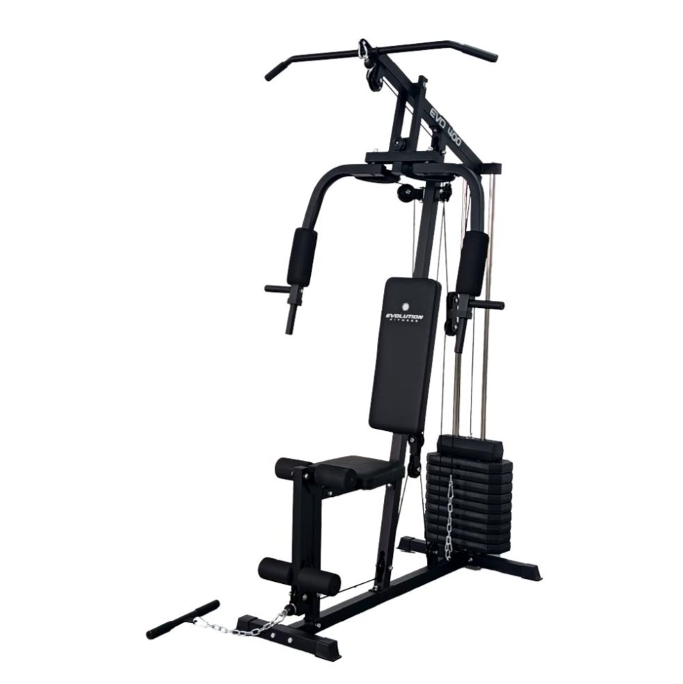 MULTIGIMNASIO EVOLUTION FITNESS EVO 400 EVOLUTION FITNESS Unidad x 1 Lleva tus entrenamientos al siguiente nivel con el completo multigimnasio EVOLUTION FITNESS 400 esta máquina para hacer ejercicio cuenta con funciones como polea alta, polea baja, pectoral mariposa, e