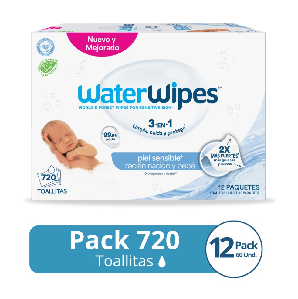 TOALLITAS HÚMEDAS SIN ALCOHOL WATERWIPES X720 UND.  WATERWIPES CAJA X 720 UND x 720
