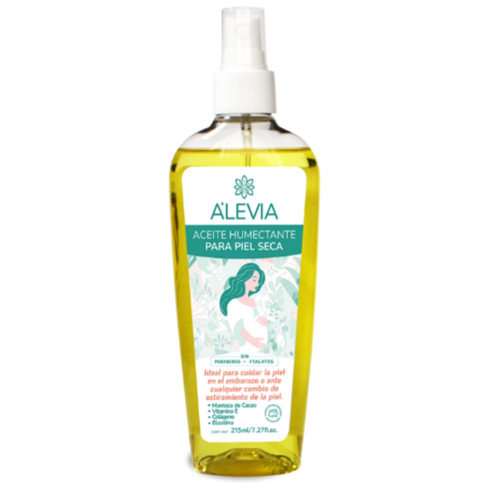 ACEITE HUMECTANTE PARA PIEL SECA X 215 ML ALEVIA ALEVIA 215 ML x 1 A’levia Aceite humectante es ideal para cuidar la piel y calmar la sensación de comezón por la resequedad en el embarazo o ante cualquier estiramiento de la piel.