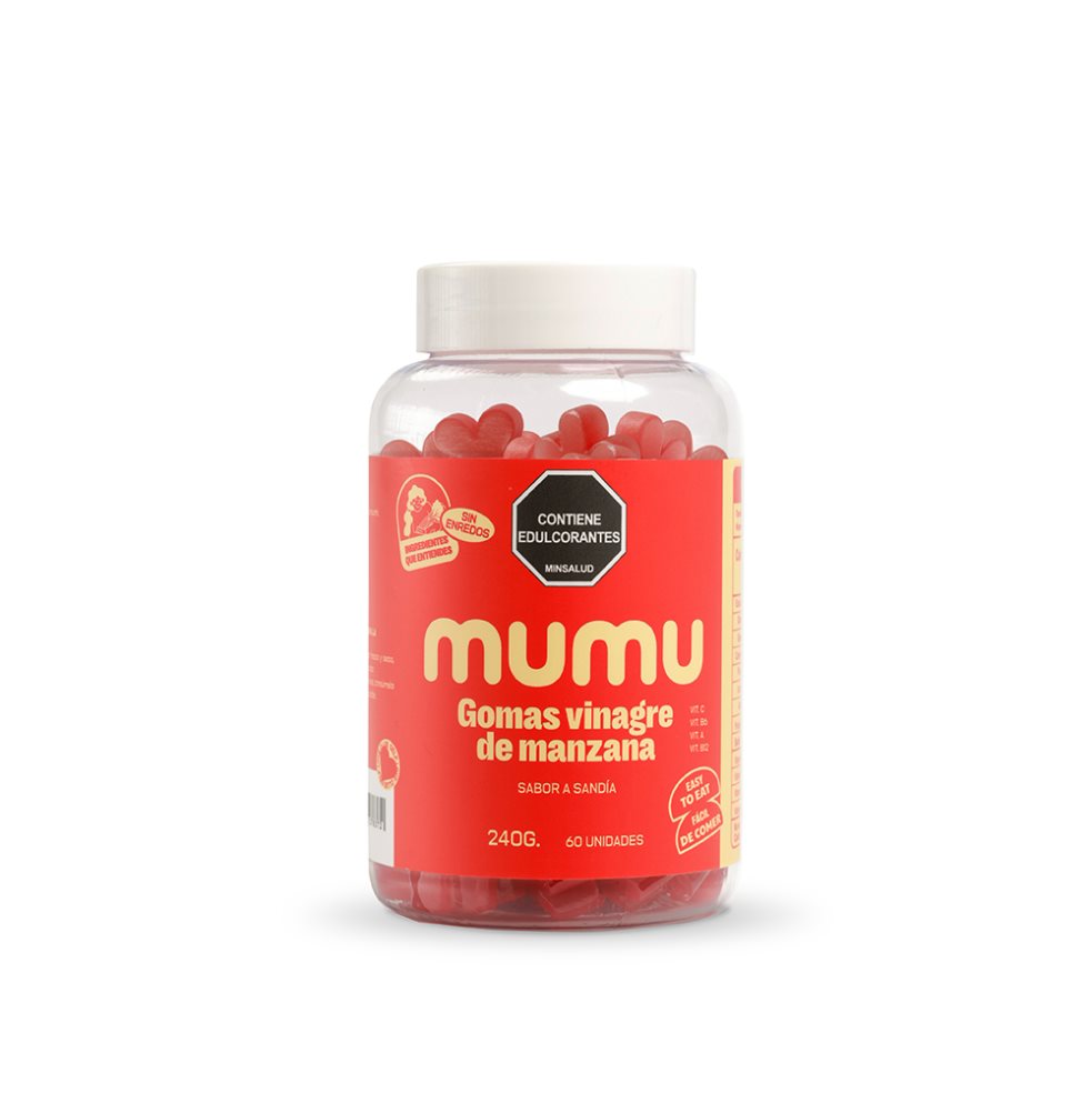 Gomitas Vinagre de Manzana MUMU - Sabor Sandia 60 Unidades Mumu Tarro x 60 Unidades