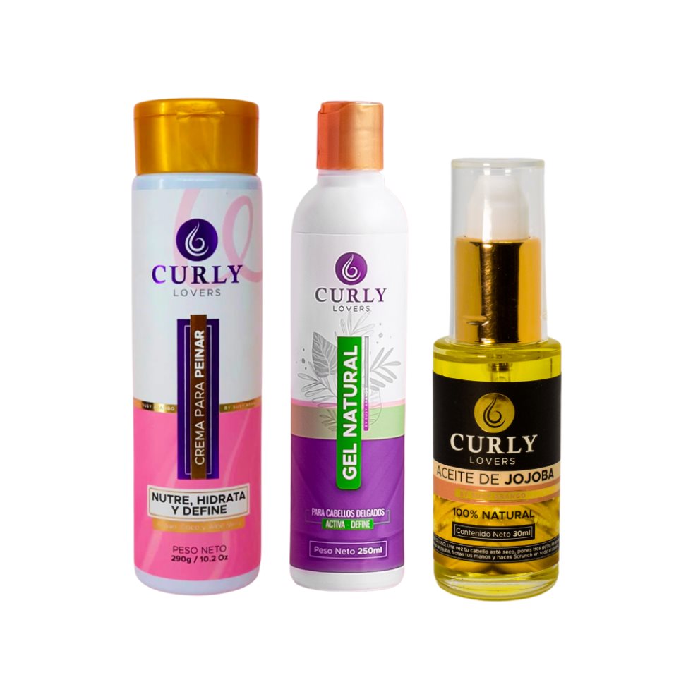 KIT MELENA DEFINIDA, CURLY LOVERS, PARA CABELLO DELGADO CURLY LOVERS  x 3  