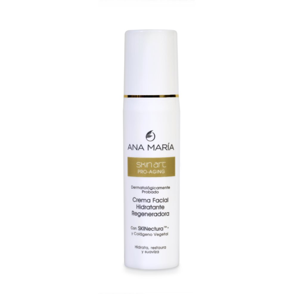 CREMA ANA MARIA HIDRATANTE REGENERADORA SKIN ART ENVASE X 50 ML ANA MARIA  x 1 UND Elaborada con tecnología SKINectura, que contiene Néctar de la Flor Kangaroo Paw, exclusivo extracto botánico antiedad que ayuda a restaurar la piel, promoviendo el balance perfecto entre elasticidad
