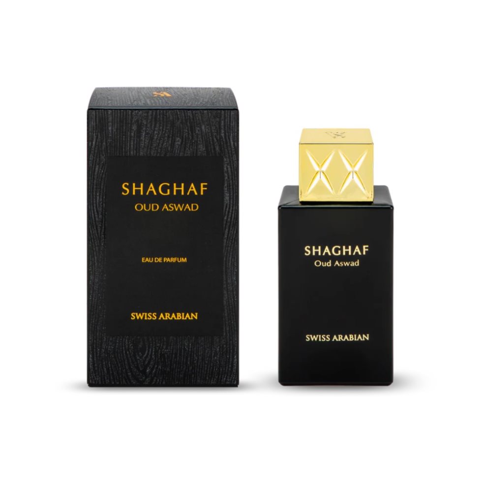 Perfume Swiss Arabian Shaghaf Oud Aswad EDP 75ml Swiss Arabian Botella x 1 Shaghaf Oud Aswad de Swiss Arabian es una fragancia poderosa y misteriosa que fusiona el lujo del oud con notas de rosa, incienso y un fondo de ámbar y cuero. Ideal para quienes desean un aroma orient