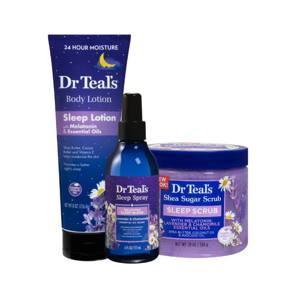 Dr Teal’s Ritual Nocturno Relajante con Melatonina (3 piezas) Dr. Teals pote x 3 Convierte tu rutina de noche en una experiencia de relajación profunda con el Ritual Nocturno Relajante de Dr Teal’s, una combinación diseñada para calmar tu cuerpo, suavizar tu piel y preparar tu men