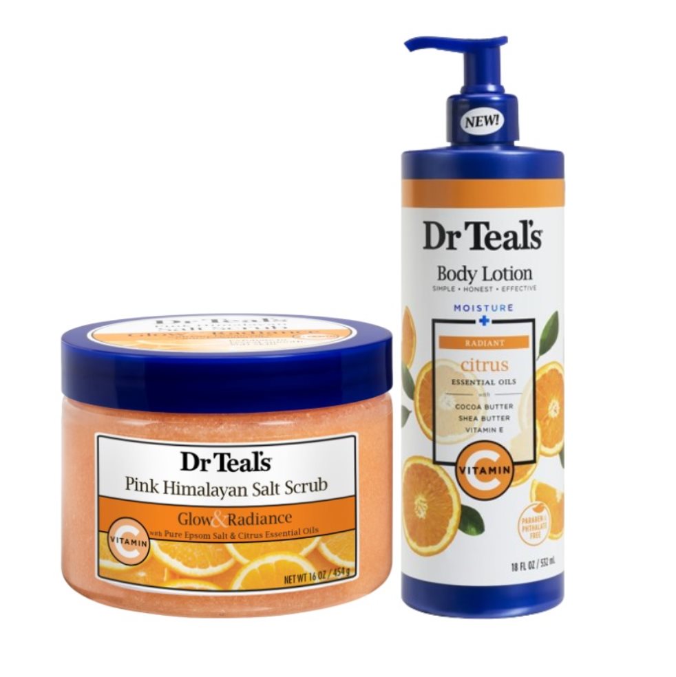 Dr. Teals Combo Piel Brillante (2 Piezas) Dr. Teals Pote x 2 Dr. Teals Combo Piel Brillante hará que tu piel esté hidratada y con un aroma maravilloso que cada día lo usarás más. La loción corporal ligera de Dr. Teal está formulada con ingredientes hidratantes 