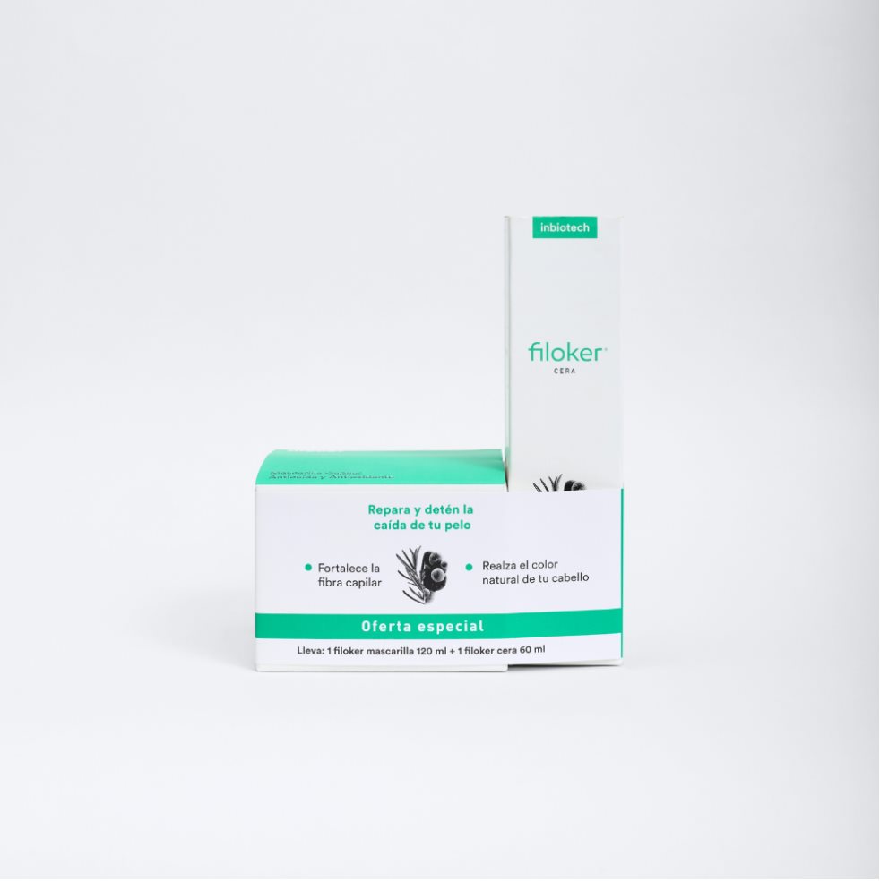 KIT CREMA Y CERA FILOKER  FILOKER INBIOTECH KIT x UND Protege y revitaliza tu cabello con este duo esencial. La cera antioxidante sella la hidratación y brilla, mientras la mascarilla reparadora fortalece y previene la caída. ¡Cabello sano, fuerte y radi