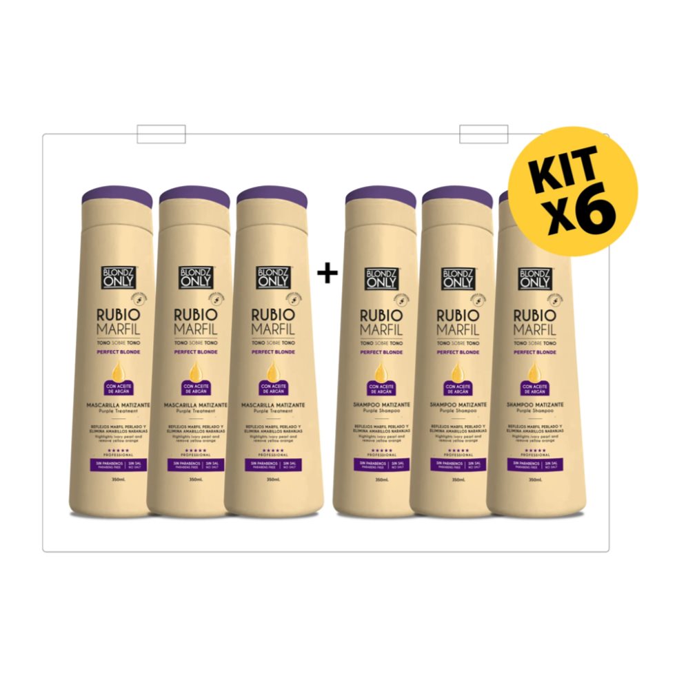 KIT X 6 Blondz Only Rubio Marfil 350 ml (Shampoo 3 und y Mascarilla 3 und) Blondz Only 350ml x 6 und 