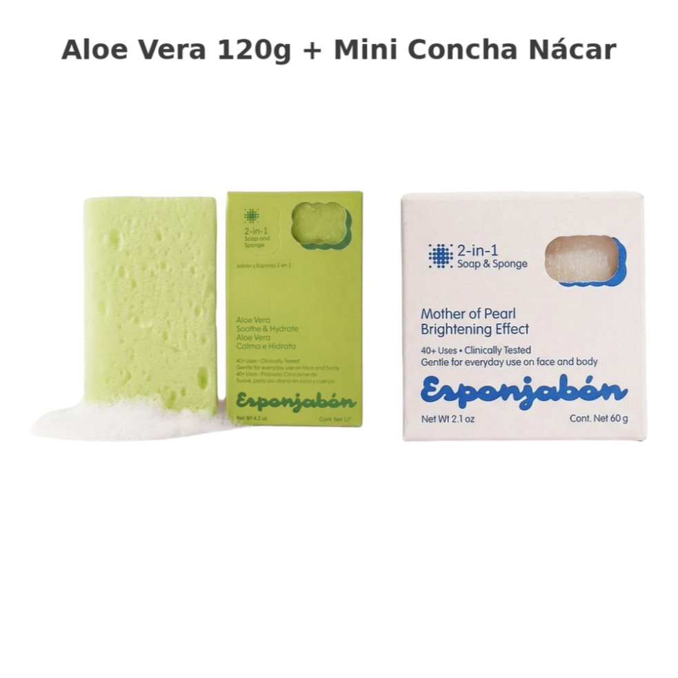 KIT X 2 Esponjabon Aloe Vera + Mini Concha Nácar (Aloe Vera 120g 1 und y Mini Concha Nácar 60g 1 und) Esponjabon 120g x 1 KIT X 2 Esponjabon Aloe Vera + Mini Concha Nácar (Aloe Vera 120g 1 und y Mini Concha Nácar 60g 1 und) Esponjabon 120g x 1