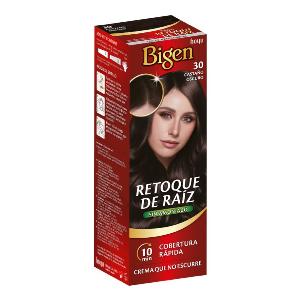 Tinte Retoque de Raiz Bigen Ref 30 Castaño Oscuro, sin amoniaco x 40 grs c/u Bigen Caja x 1 Tinte Retoque de Raiz Bigen Ref 30 Castaño Oscuro, sin amoniaco x 40 grs c/u Bigen Caja x 1