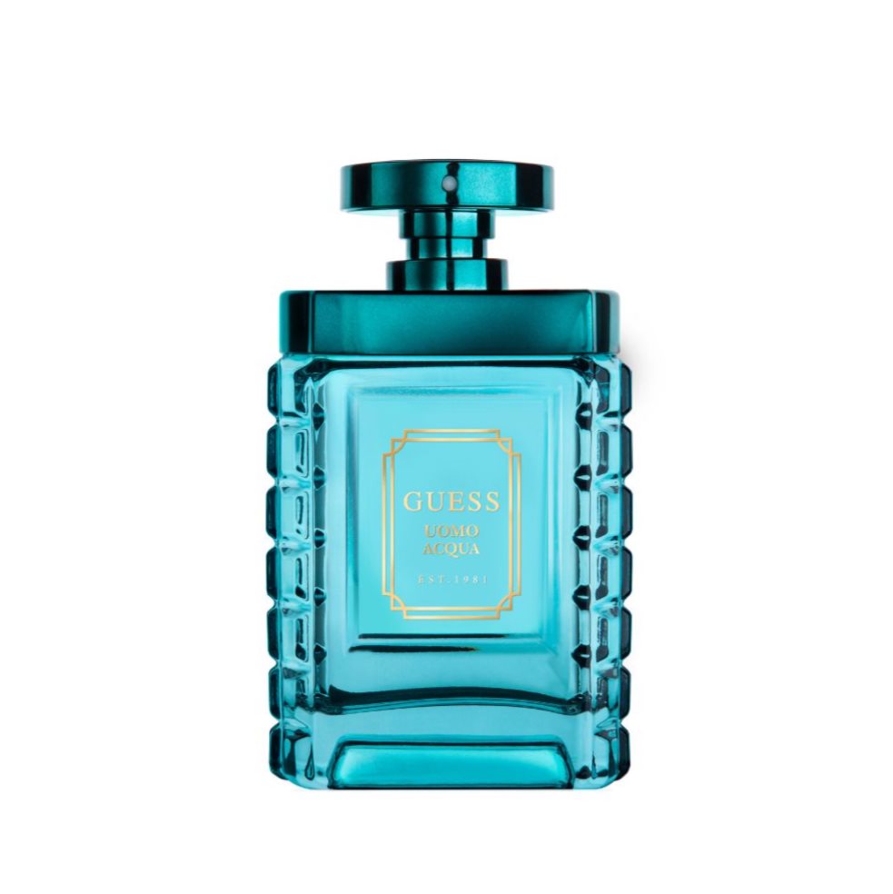 Perfume Hombre Guess Uomo Acqua Eau de Toilette 100ML GUESS CAJA x 1 Notas de cabeza: cardamomo, limón, pepino. Notas medias: salvia, ciprés, enebro.Notas de Fondo: Musgo de Mar Salado, Sándalo, Palo Santo