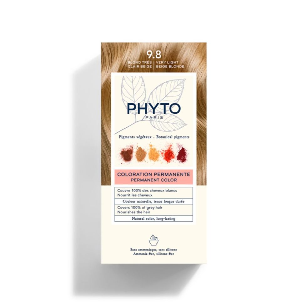 Tinte Phyto Color 9.8 Rubio Muy Claro Beige PHYTO caja x 1 Una fórmula enriquecida con pigmentos vegetables seleccionados y fabricados en Francia que provienen de 5 plantas de tinción que aportan reflejos naturales y luminosos.Con un mínimo de 7 pigmentos por