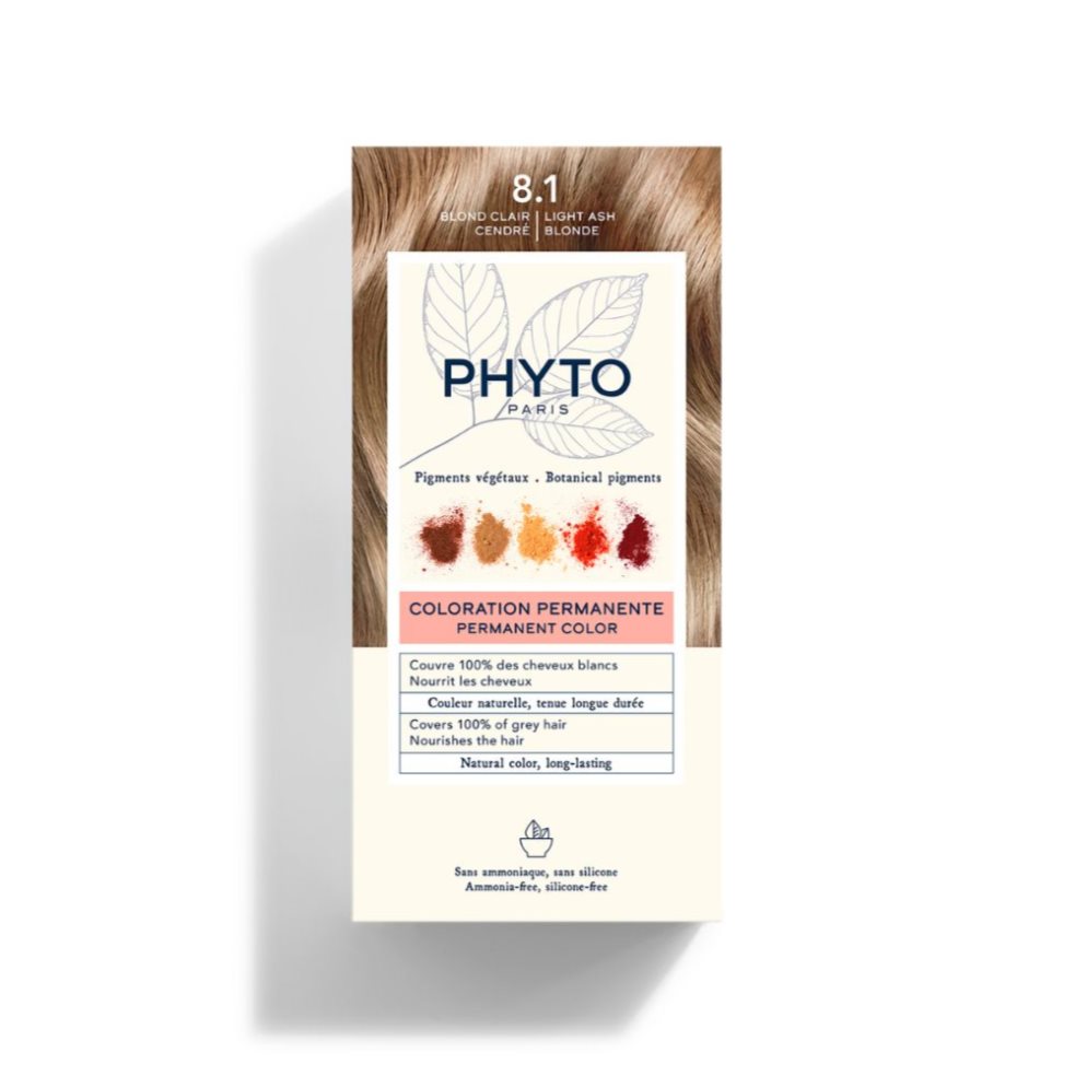 Tinte Phyto Color 8.1 Rubio Claro Ceniza PHYTO caja x 1 Una fórmula enriquecida con pigmentos vegetables seleccionados y fabricados en Francia que provienen de 5 plantas de tinción que aportan reflejos naturales y luminosos.Con un mínimo de 7 pigmentos por