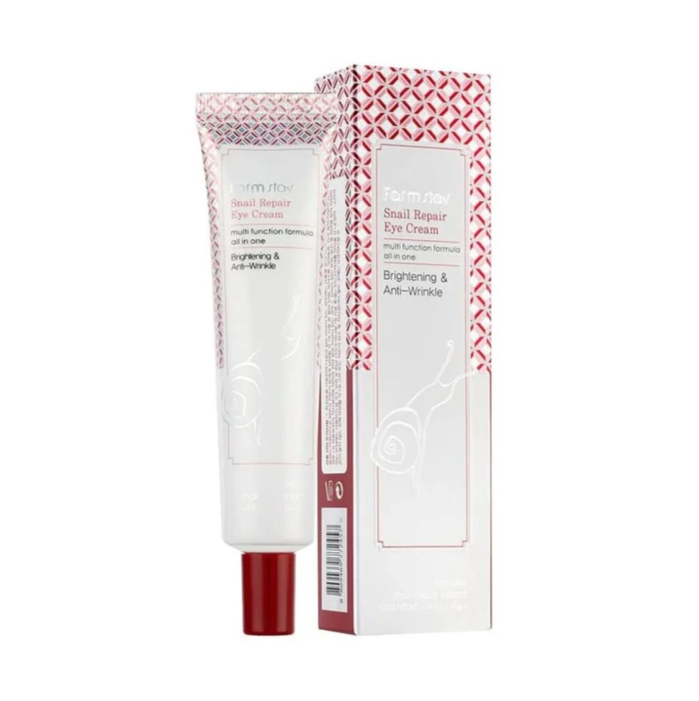 Farmstay Snail Repair Eye Cream FarmStay 40ml x 1 Contorno de ojos que hidrata, suaviza y previene líneas finas. Ligero y cómodo, perfecta para cuidar la piel delicada alrededor de los ojos con el poder regenerador del caracol.