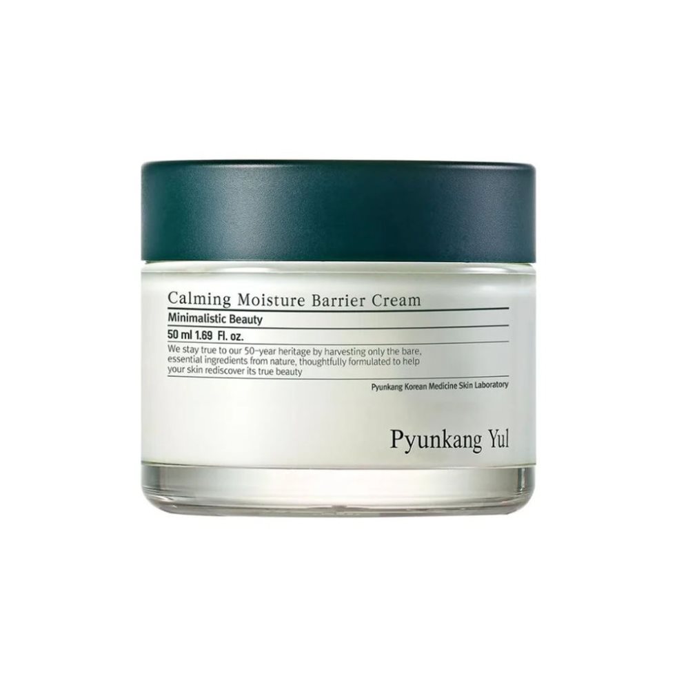 PyunkangYul Calming Moisture Barrier Cream PyunkangYul 50ml x 1 Crema vegana para todo tipo de piel e incluso sensibles. Con Centella Asiática, Árbol de Té y 5 tipos de Ácido Hialurónico, calma e hidrata profundamente, además refuerza la barrera cutánea.