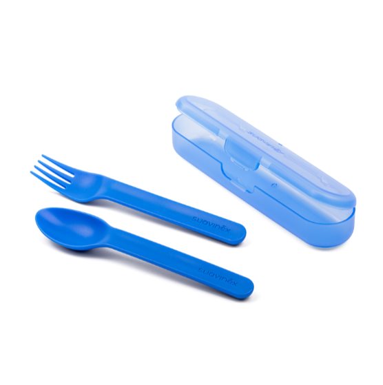 Suavinex Set de cuchara y tenedor Booo Azul Suavinex Caja x 1  