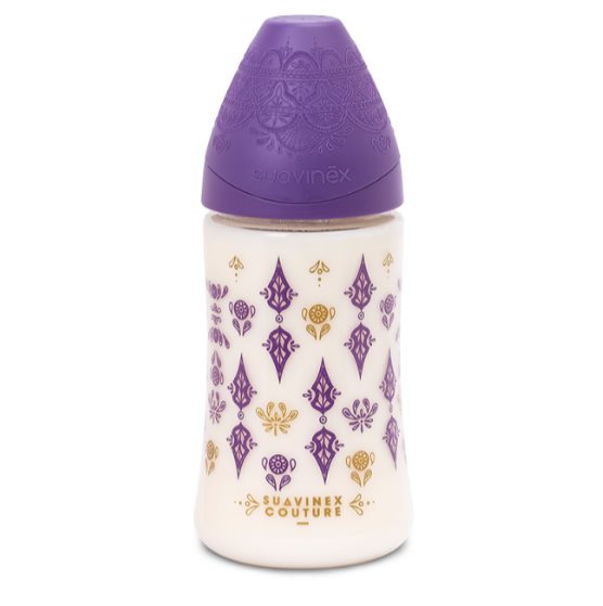 Suavinex Biberón Couture 270 ml Morado Suavinex Caja x 1 Elegancia y funcionalidad en un solo biberón. El Biberón Couture 270 ml de Suavinex combina un diseño exclusivo con la más avanzada tecnología para la alimentación de tu bebé. Su tetina anatómica de s
