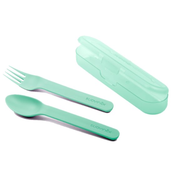 Suavinex Set de cuchara y tenedor Booo Verde Suavinex Caja x 3