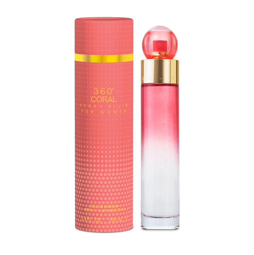PERRY ELLIS 360 CORAL FOR WOMEN EDP SPRAY 100 ML PERRY ELLIS 100 ml x 1 360° Coral de Perry Ellis es una fragancia de la familia olfativa Oriental Floral para Mujeres. Las Notas de Salida son pera, durazno (melocotón), bergamota, manzana y pimienta rosa; las Notas de Cora