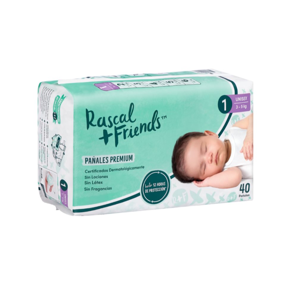 Pañales Rascals Baby Talla-1 Bebé de 3 a 5 Kg por 40 Unds Rascals Baby Paquete x 40 