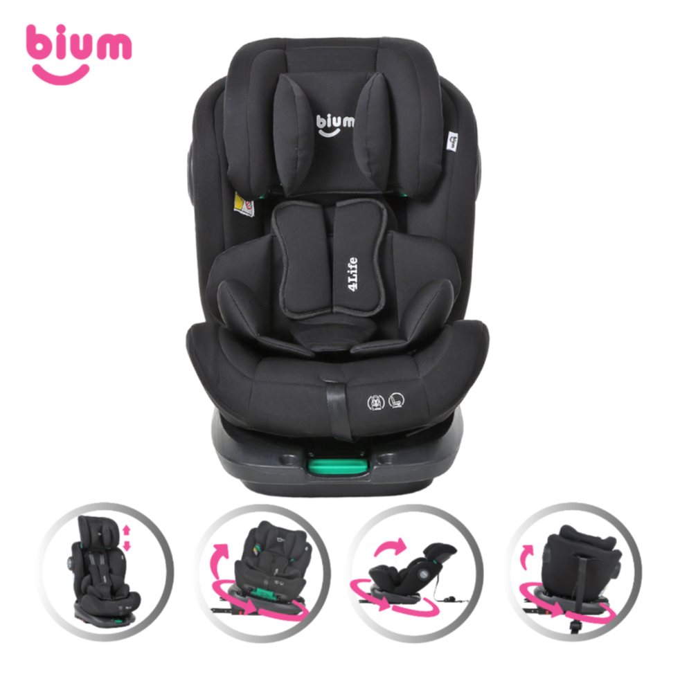 Silla Carro Bebe 4life 360° Negro Isofix Multiposicion Bium Bium Unidad x 1 Una silla practica y cómoda con certificación UN ECE R129/03. i-Size norma que establece la agrupación basándose en la altura y edad del niño, 4Life es apta para los niños con una estatura desde los 4