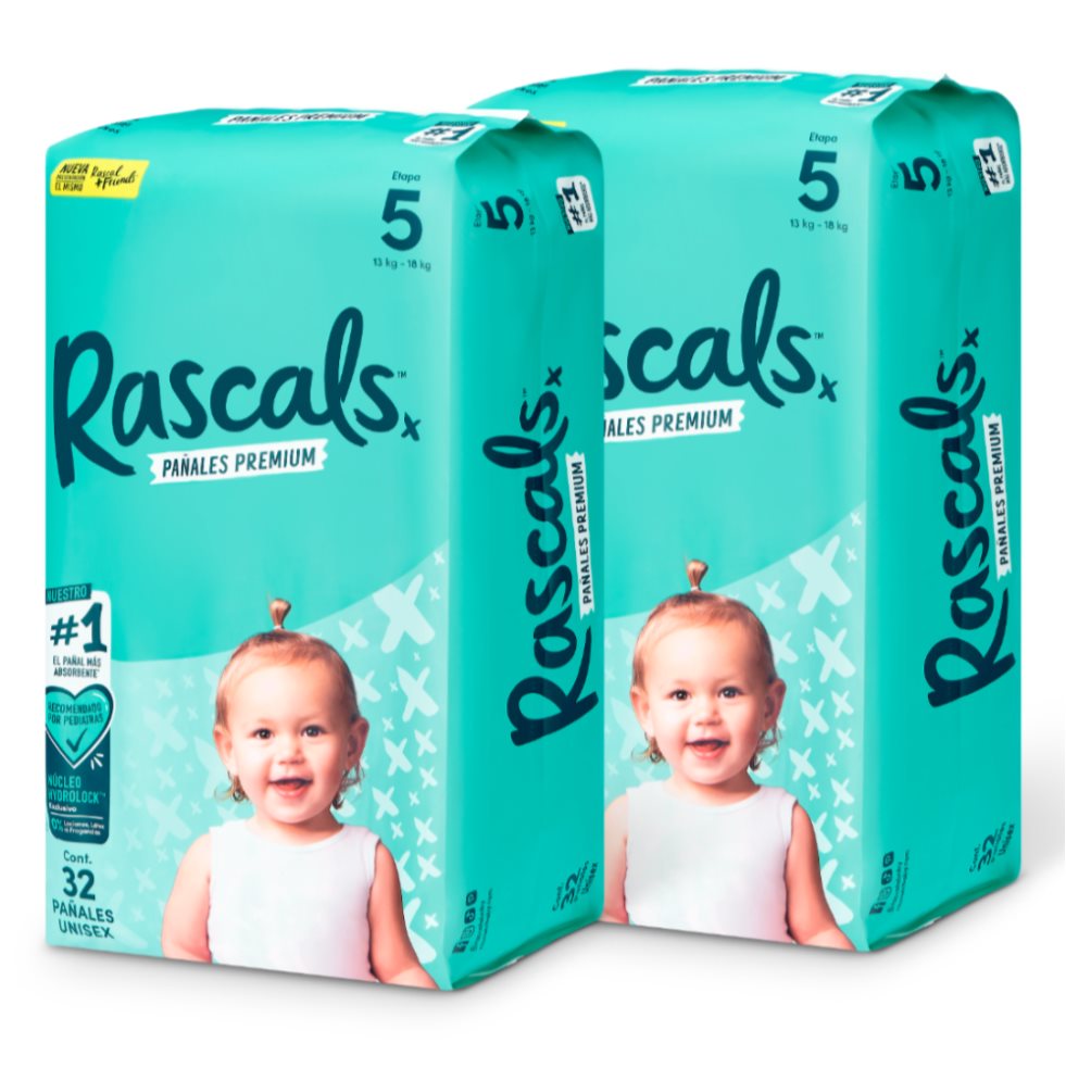 Pañales Rascals Baby Talla 5 13-18 Kg x 2 Paquetes Rascals Baby Paquete x 32 Lleva este maravilloso Set Etapa 5 de Pañales Rascals por 2 paquetes para un total de 64 pañales!.
Rascals es el pañal con el mejor desempeño!
Los padres no somos sabios, serenos y no lo tenemos to