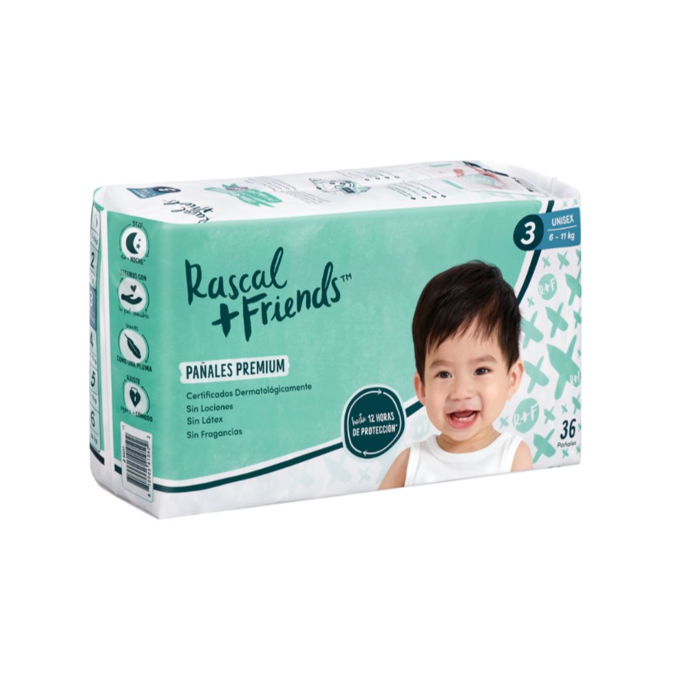 Pañales Rascals Baby Talla-3 Bebé de 6 a 11 Kg por 36 Unids Rascals Baby Paquete x 36 
