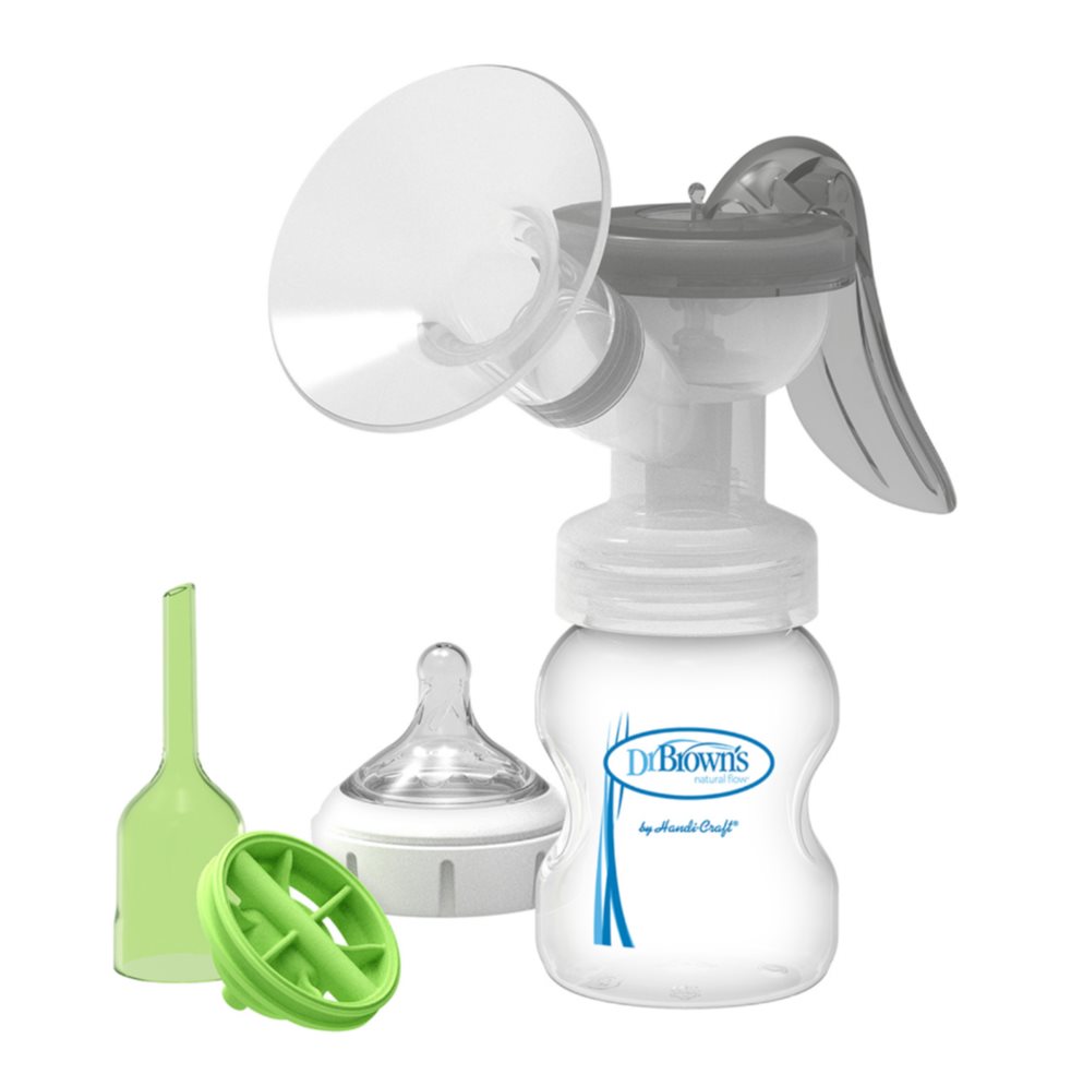 Extractor de Leche Materna Manual y Biberon 5 Oz Nv-1 0-3 m Dr Browns Botella x 1 Bombeo nocturno, alivio de la congestión e incluso una sesión completa, el extractor de leche manual Dr. Brown's con protector de silicona SoftShape de 25 mm es un compañero de extracción silencioso p