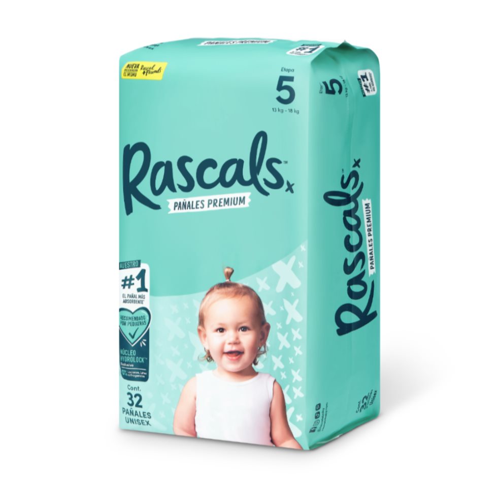 Pañal Rascal Pañales Rascals Baby Talla 5 Bebé de 13 a 18 Kg x 32 Unds Rascals Baby ...